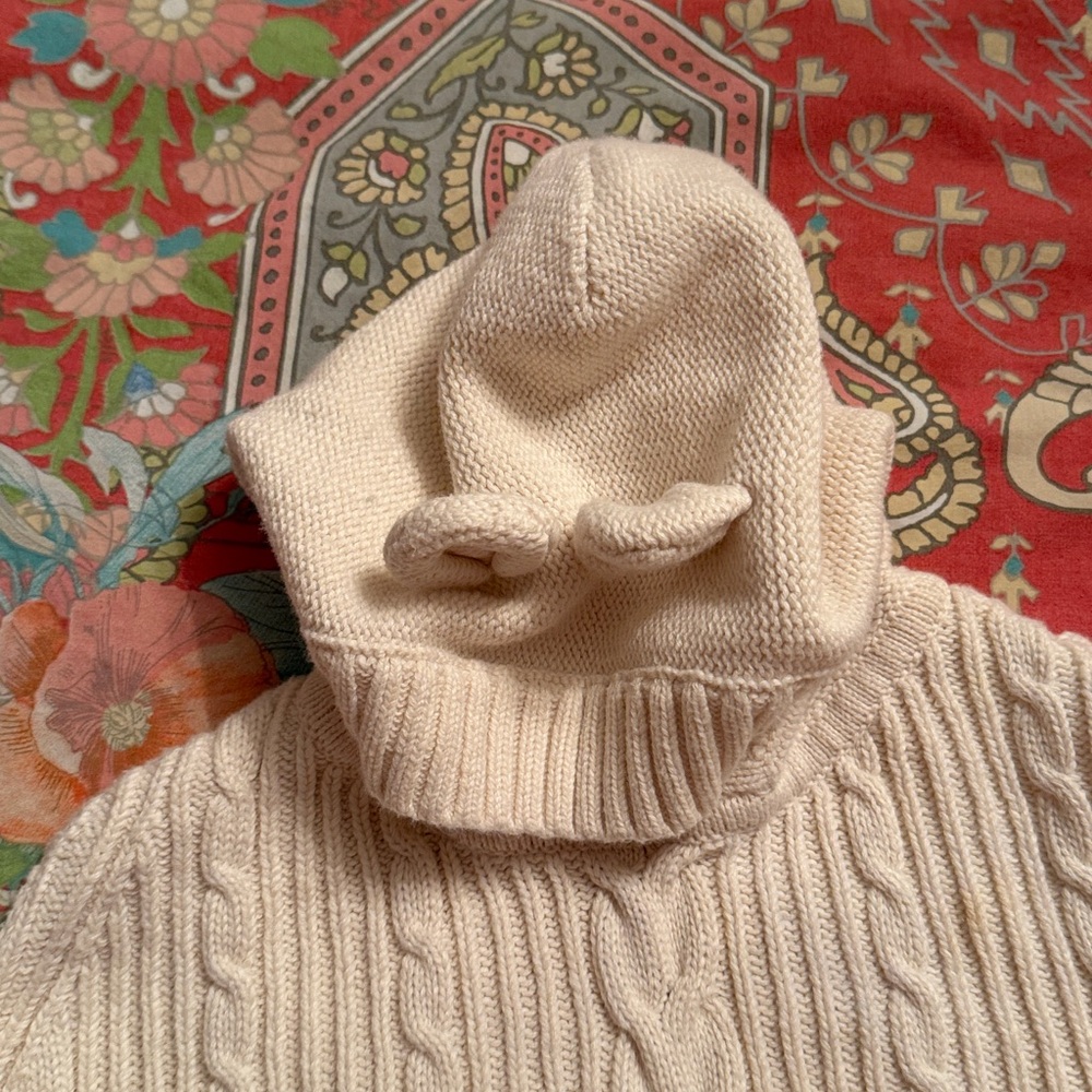 Gap Cream Knit Cable Knit Hoodie & Fleece Pink Vest 18-24mo - Picture 3 of 7